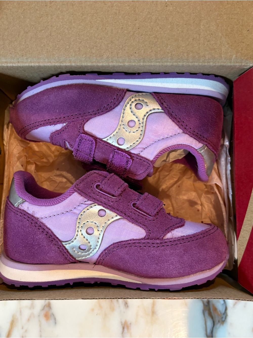 Saucony Baby Jazz Purple & Metallic Silver Velcro Sneakers